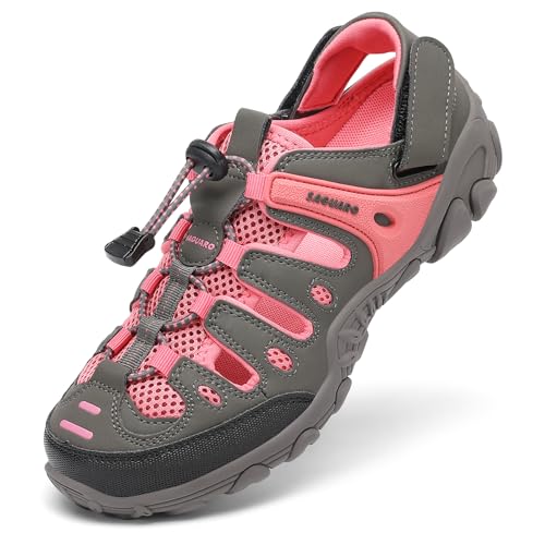SAGUARO Damen Trekkingsandalen, Rutschfest Atmungsaktiv Geschlossene Sandalen, Wandersandalen Damen für Outdoor Sport, Rosa 39 EU