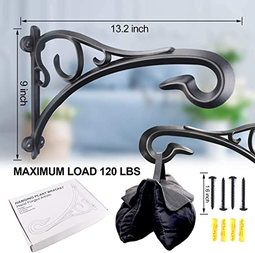 Hanging Basket Bracket, Heavy Duty Artistic Garden Hook (13 Inches/2 Pack) Thicker More Durable Rust-Resistant - Image 4