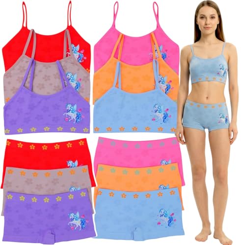 Image of ToBeInStyle Girl Pack of 6 Set Spaghetti Strap Training Bras & Boyshorts Bikinis