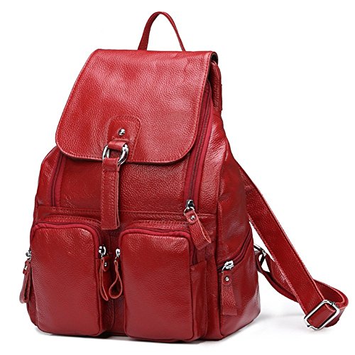 DRF Mochila Mujeres Piel Estilo Simple para Viaje 28 12 38cm BG120  Rojo