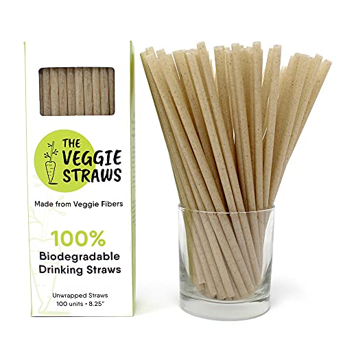 100% Biodegradable Eco-Friendly Unwrapped Straws, 100ct – 8.25"H, Made of Vegetable Fibers