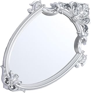 Comprar Espejo de Pared Retro de Estilo Europeo Colgante y Montaje Pared Marco Plateado con Diseño Barroco Decorativo para Baño Dormitorio y Salón para Tocador y Recibidor Elegante y