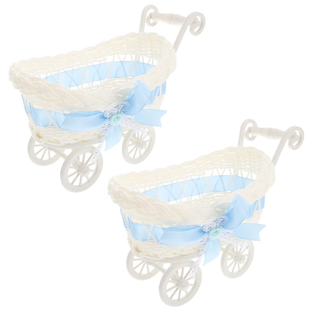 Beavorty Unique Rattan Baby Stroller Ornaments 2pcs Decorative Storage Basket Set Ideal for Home Baby Shower Wedding