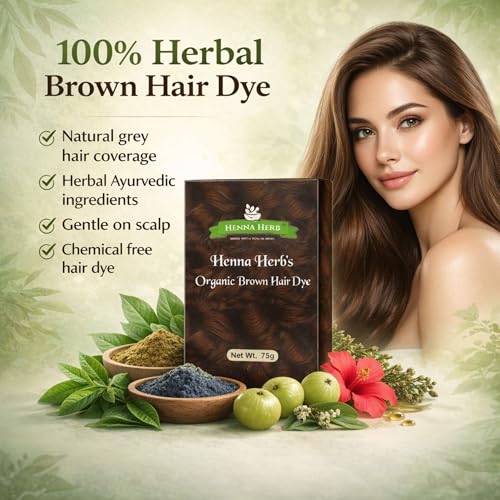 Image of Henna Herb Herbal Hair Colour Dark Brown | Ammonia Free Natural Hair Dye | 100% Grey Coverage | Organic & Chemical Free Hair Colour Brown for Men & Women | Long Lasting Brown Hair Dye