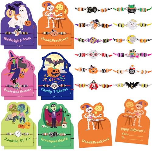 G.C Pulsera Amistad Halloween - Pack de 12 Pulsera de la Amistad Amigas Trenzada Ajustable con Calabaza & Fantasma & Bruja, Halloween Regalo para Niños y Adultos (B)