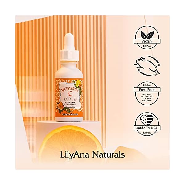 LilyAna-Naturals-Vitamin-C-Serum-for-Face-Made-in-USA-Face-Serum-with-Hyaluronic-Acid-and-Vitamin-E-Anti-Aging-Serum-Reduces-Age-Spots-and-Sun-Damage-Promotes-Collagen-and-Elastin-1oz LilyAna Naturals Vitamin C Serum for Face - Face Serum with Hyaluronic Acid and Vitamin E, Anti Aging Serum, Reduces Age Spots and Sun Damage, Promotes Collagen and Elastin (1oz)