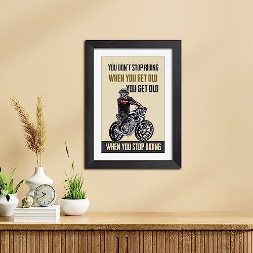 Image of TenorArts Motorcycle Riding Poster Frame Bikers Bullet Rider Motivational Quotes Laminated Photo Framed Painting with Matt Finish Frames (9inches x 12inches) (Get Old)