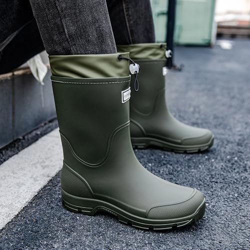 Image of WOWSTICK Waterproof Rain Boots for Men and Women Lightweight Slip Resistant Fishing Deck Garden Mid-calf Outdoor Work Booties