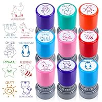 Kuvarix Selbstfärbende Lehrer Stempel, 9 Stück Lob Ermutigung Kinder Stempel, Lehrer Bewertung Belohnung Motivation Briefmarken, Lehrer Geschenk, Deutsch Siegel für Kinder, Bildung, Lehrer
