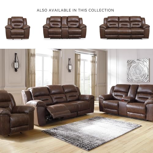 Image of Signature Design by Ashley Stoneland Faux Leather Manual Double Reclining Loveseat with Center Console, Dark Brown