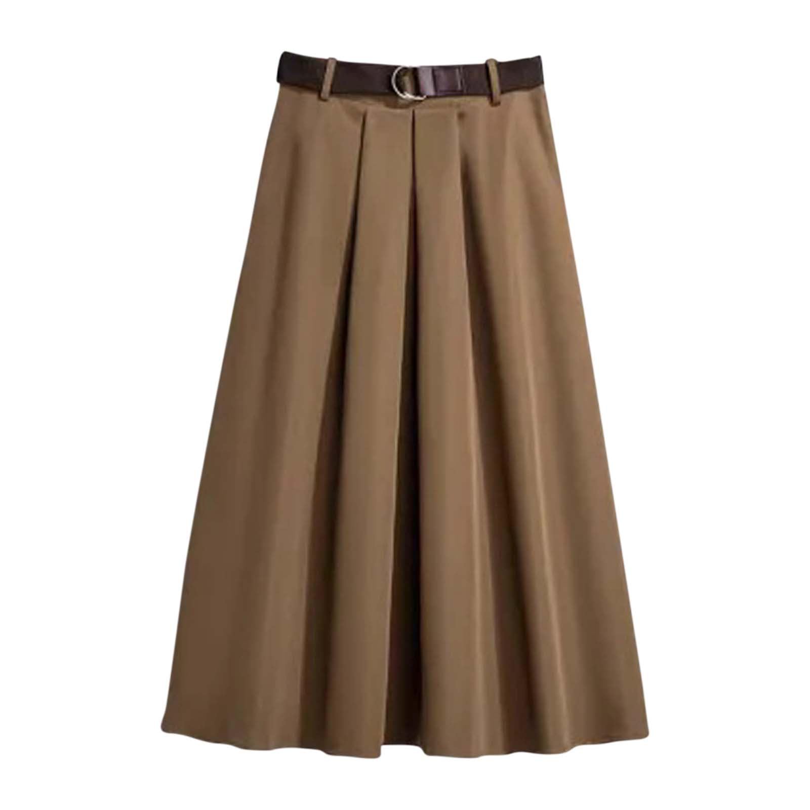 Womens High Waisted Midi Skirts Business Casual Flare Dressy Work A Line Plus Size Pleated Skirt with Pockets
