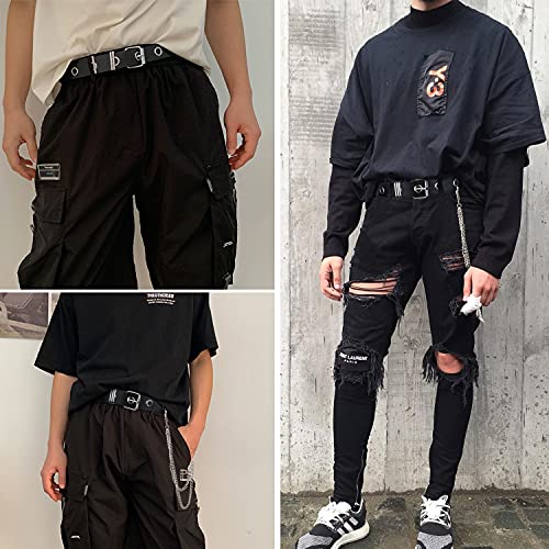 FIORETTO Grommet Leather Belt with Detachable Chain Women Men Punk Rock Waist Belts for Jeans Pants4
