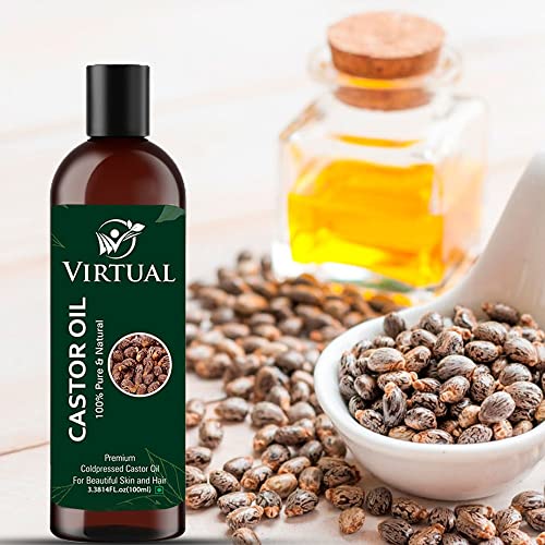 Image of VIRTUAL Pure Castor Essential Oil For Stronger Hair, Body Skin Care, Moisturizing Dry Skin, Eyelash & Nails Cold Pressed Oil With No Mineral & Silicones