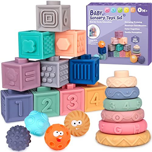 Image of Dreampark Baby Toys 6 to 12 Months - Montessori Toys for Babies 0-6-12-18 Months - Stacking Building Blocks & Sensory Educational Toys & Infant Teething Toys for Toddlers 3 6 9 12 18 Months Boys&Girls