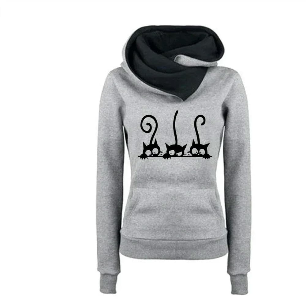 ZBDZSW Damskie słodkie bluzy z kapturem z motywem kota Jesień Zima Ciepła bluza Damska codzienna swobodna sportowa bluza do biegania Ubrania
