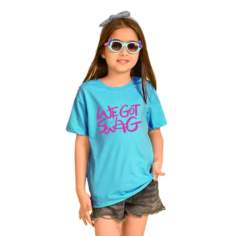 Nusyl Girl's White We Got Swag Text Printed Cotton blend Oversized T-Shirt/Half Sleeve Round Neck Longline Drop Shoulder Tee/Relaxed Fit & Baggy Fit Latest Stylish