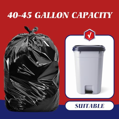Image of Teivio 40-45 Gallon Large Black Trash Bags 20 Count 39+ Gal Garbage Bags | Fit 35,39,40,42,45Gal,Extra Lawn And Leaf Bags Outdoor Yard Workshops Plastic Bins Can Liners for Office Car Commercial Waste