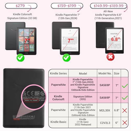 Image of CoBak Lightweight Stand Cute Case for 7 inch Kindle Paperwhite 12th Gen 2024 and Kindle Colorsoft with Right Hand Strap - Compatible with iPhone MagSafe, for Samsung /Anker Wireless Charging Pads