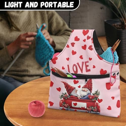 Image of KUIFORTI Love Heart Yarn Bag Crochet Tote Bag Gnome Yarn Storage Organizer Valentines Day Travel Wrist Tote Comfortable for Crocheting Lightweight for Knitting Accessories Gifts