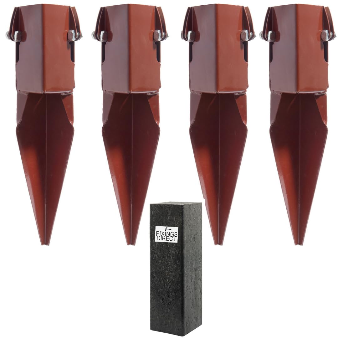 [FIXINGS DIRECT®] 75mm (3") Industrial Fence Post Repair Spike Support (Includes Free Driving Tool) 300mm Post Repair Spur With Clamp Grip+ & Dual Powder Coated For Increased Strength & Performance(4)