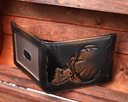 DK86 Mens Deer Slim Wallet with Money Clip Minimalist Bifold Front Pocket wallet for Men RFID Blocking Full Grain Leather with Hand Burnished3