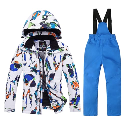 Image of kids snowsuit ski suit pants jacket waterproof snowbibs for boys girls raincoat