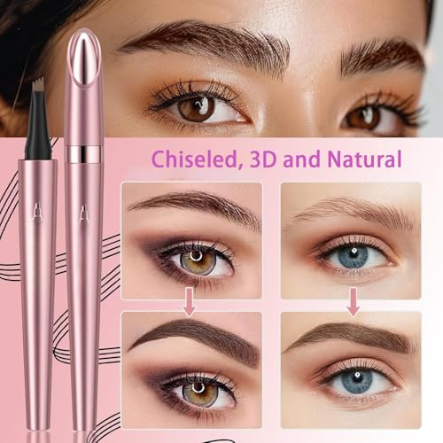 Magic Eyebrow Pencil, 2024 Liquid Eyebrow Pen, 3D Waterproof Eyebrow Pencil, 4 Tip Long Lasting Sweat-proof Eyebrow Pen for Natural Eyebrow Makeup (Light Brown) - Image 4