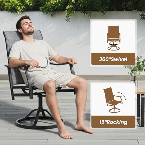 Image of Soohow Patio Dining Set for 4, 5-Piece Round Table Outdoor Dining Set, 4 x Swivel Patio Chairs and 1 x 41 Round Outdoor Dining Table, for Poolside, Backyard and Proch