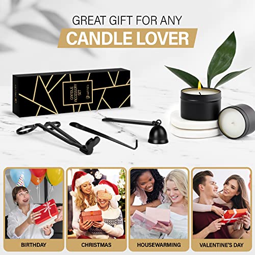 Jaffies Candle Wick Trimmer, 3 In 1 Candle Accessory Set Used As Candle Care Kit Includes Candle Trimmer, Candle Snuffer & Wick Dipper For Smoke-Free Flame To Gift A Candle Lover (Black) #TOP6