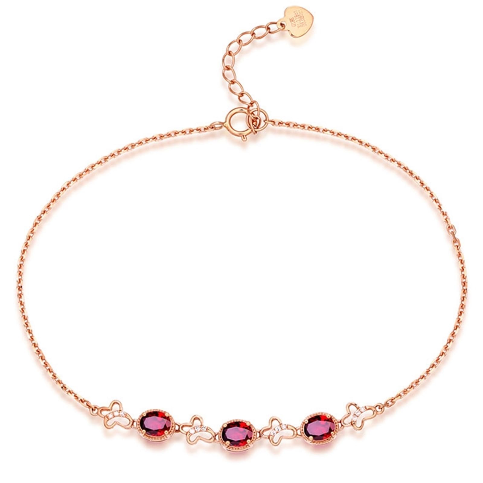 Bracciali Oro Rosa 750/585/375, Bracciale Donna con Rubino Sintetico 1.33ct 16-18 cm Estensione 4 cm con Moissanite, Braccialetto Sposa Matrimonio