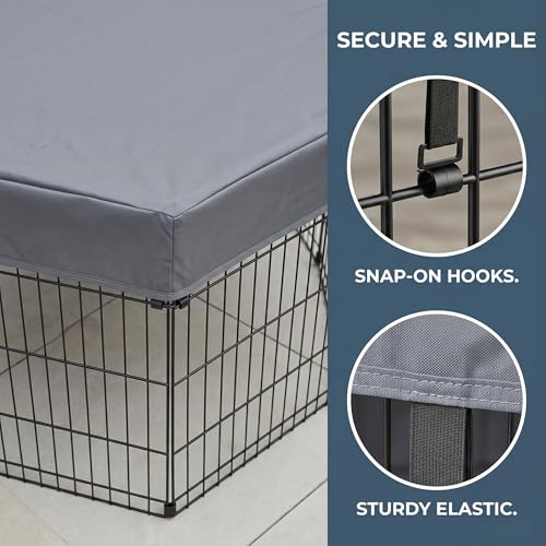 Image of PJYuCien Octagonal Playpen Top Cover for 24 inch Side Metal Pet Pen, Gray | Cozy Den for Puppy Small Animals, Half Mesh Half Oxford with Silver Coating, Predator & Weather Protection, Snap Hooks