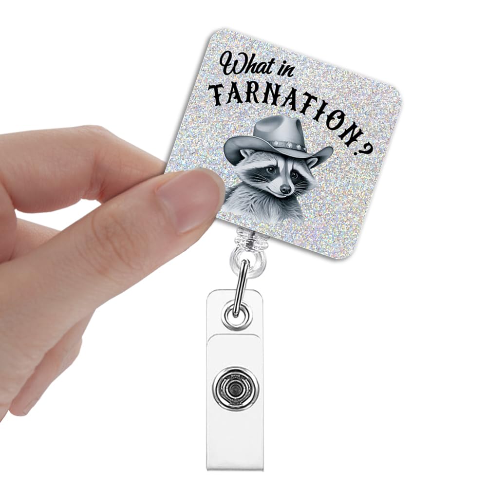 Funny Raccoon Badge Reel – Retractable ID Holder For Nurses, Teachers & Medical Staff With 24” Cord & Alligator Clip