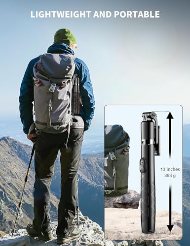 Image of Bouncefit R1L Extra Long Extendable Selfie Stick with Wireless Bluetooth Remote and Tripod Stand, Rechargable LED Light, Compatible with iPhone /OnePlus /Samsung /Oppo /Vivo /Xiaomi and All Phones (180Cm)