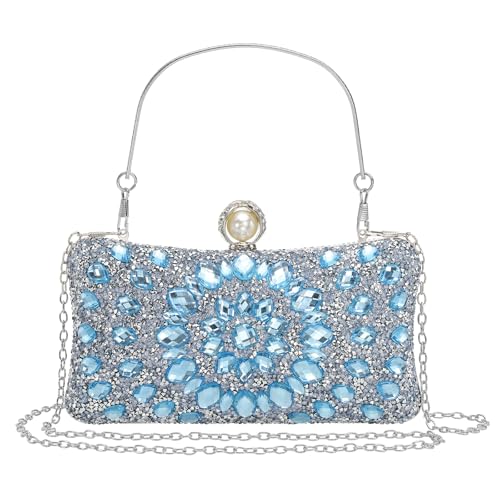 QUARKZMAN Abendtaschen für Frauen, Funkelnde Kristall-Strass Clutch Handtasche mit 2 Kettenriemen...