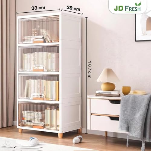 Image of YASONIC ๐ฐ Tier Foldable Plastic Rack for Storage /Kitchen Cupboard /Versatile and Sturdy Wardrobe for Clothes /Multipurpose Storage Organizer /Closet for Bedroom /Living Room /Laundry Room (Transparent)