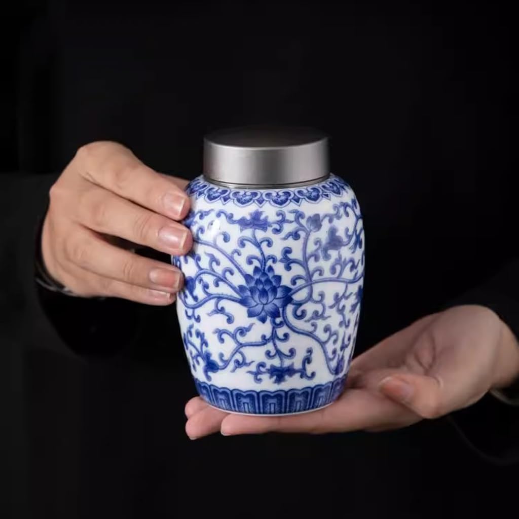 LYGSWDB Zuckerdose, chinesische Retro-Teedosen aus blauem und weißem Porzellan, Haushaltskeramik-Teedosen, versiegelte Aufbewahrungsbox, Teeaufbewahrung, Teedosen, Teekanister