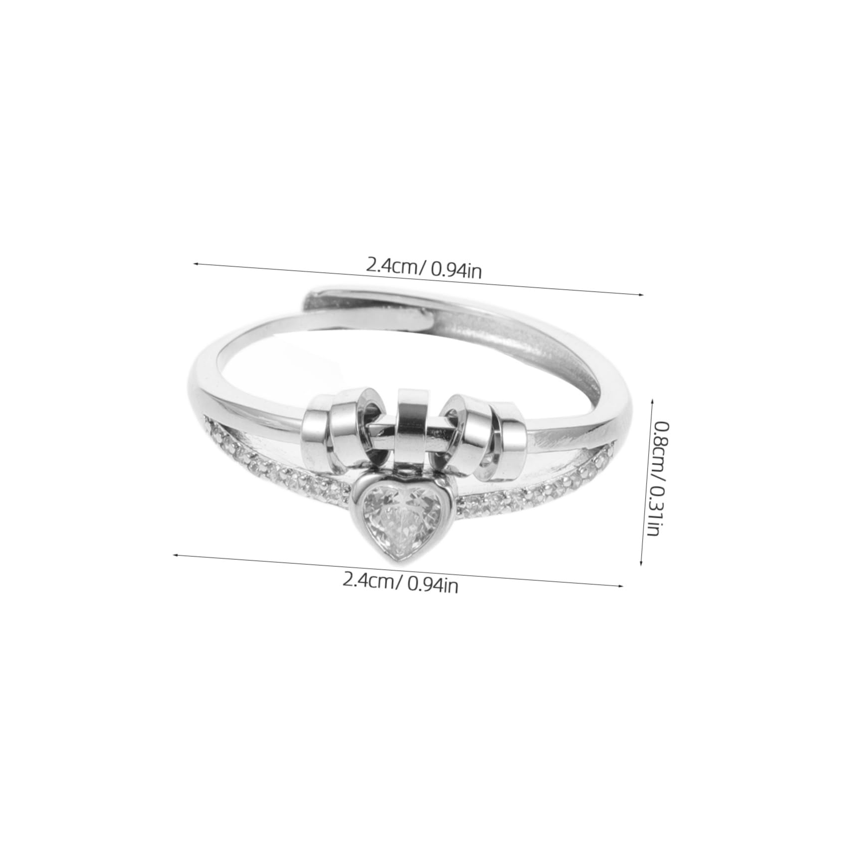 LIFKOME Adjustable Heart Rhinestone Ring for Women Double Layer Line Ring Trendy Jewelry for Birthday Christmas Valentine's Day