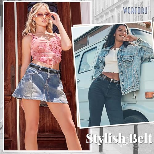 WERFORU Women's Leather Belt with Gold Buckle Fashion Ladies Leather Belt for Jean Pants Dresses Leather Waist Belt for Women4