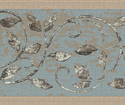 Dundee Deco DDAZBD9085 Frise de papier peint à décoller et à coller – Motif damassé doré, marron, gris, feuilles – Motif rétro – 4,57 m x 17,78 cm...
