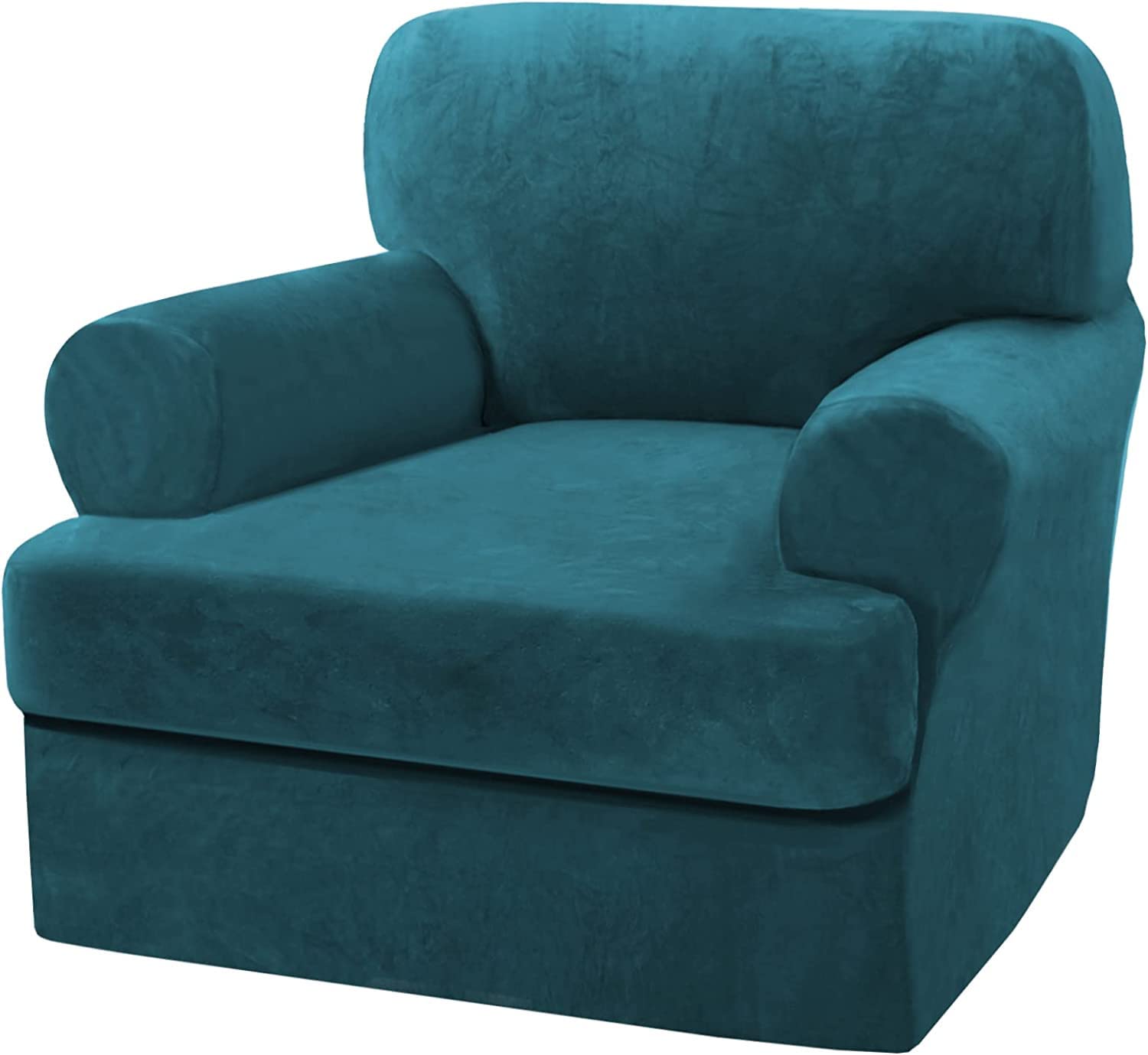 LINGKY Velvet Sofa Covers with Separate T Cushion Covers Ultra Soft Plush Sofa Slipcover No-Pilling Washable Furniture Protector with Elastic Bottom (Deep Teal,1 Cushion Armchair)