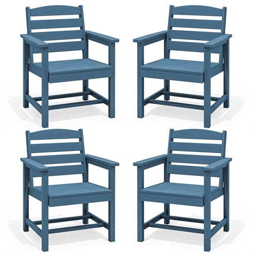 Image of SERWALL Outdoor HDPE Dining Chairs with Arms & Widended Seat, Set of 4, Blue