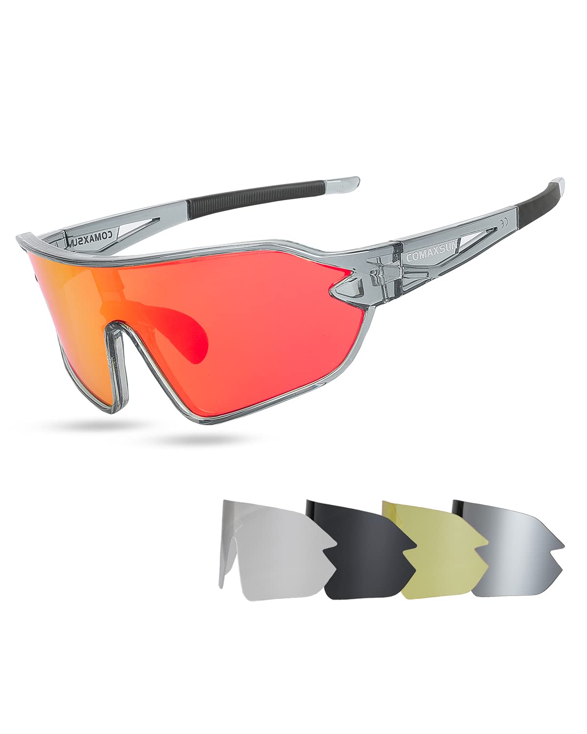 COMAXSUN Polarized Cycling Sunglasses with 5 Interchangeable Lenses for Men Women Anti-UV406 Bike Sports Glasses