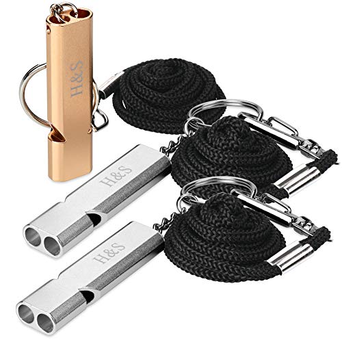 H&S 3pcs Emergency Survival Whistle with Lanyard for Camping, Hiking, Boating, Hunting, Sports and Dog Training, Hunting Whistle