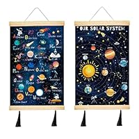 YunBey 2 Pack Solar System & Space Alphabet Wall Hangers for Kids Room - Educational Astronomy Posters with Astronaut & Planet Designs | Decorative Wall Art for Nursery, Classroom | Cute Galaxy Decor,