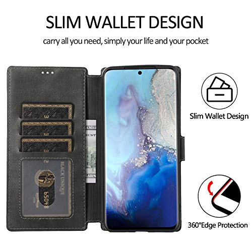 QLTYPRI Case for Samsung Galaxy S20 Ultra Case PU Leather Flip Case with Card Slots Viewing Stand Magnetic Adsorption Flip Folio Case Simple Wallet Cover for Galaxy S20 Ultra 6.9 inch - Black by QLTYPRI - Used condition - Image 2