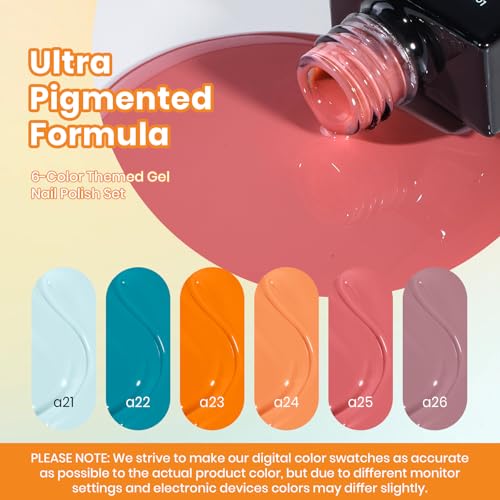 Image of Beetles Orange Gel Polish Set - Hotel California Collection, Blue Gel Polish Dusty Orange Summer Colors Nail Art Manicure Kit Soak Off Uv LED Gel Gift for Girl Women | Orange, blue, and purple gel colors support fall nail art and salon-style DIY manicures; soak off after UV /LED curing.