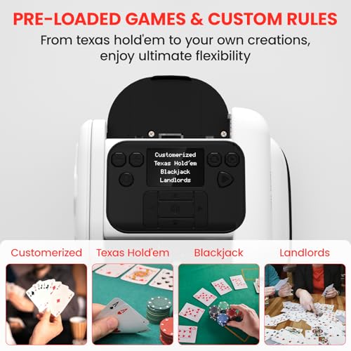 Image of Automatic Card Shuffler and Dealer 2-in-1 Includes 2 Decks, Handles 2 Decks & 8 Players with 4 Wireless Remotes, 360 /180 Dealing, Ultra Quiet & Rechargeable for Poker, UNO, Phase 10, Texas