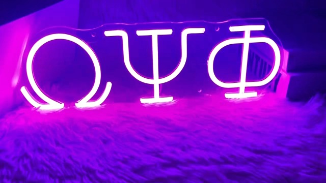 Image of 16in Psi Phi Fraternity Neon Sign, USB Dimmable Greek Lettering Psi Phi Neon Light Up Sign for Man Cave Bar Office Decor Omega Holiday Gifts