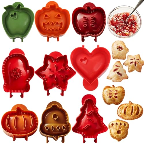 9 Pack Hand Pie Molds for Baking - Dough Presser Mini Pocket Pie Molds - Fall Thanksgiving Hand Pie Press Mold Maker - Halloween Apple Pumpkin Pie Mold - One Press Autumn Cottage Pie Cutter (Green)