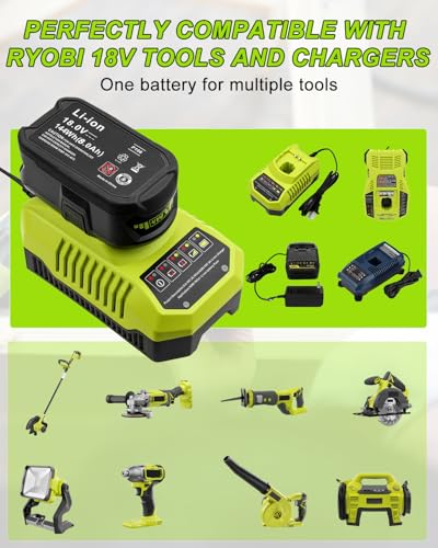 Image of 2Pack 18V 8000mAh P108 Replacement for Ryobi 18V Battery and P117 Charger
